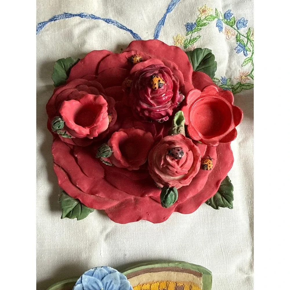 4 Miniature Floral Tea Sets Rose Daisy Butterfly Pansy Garden Decor Lot
